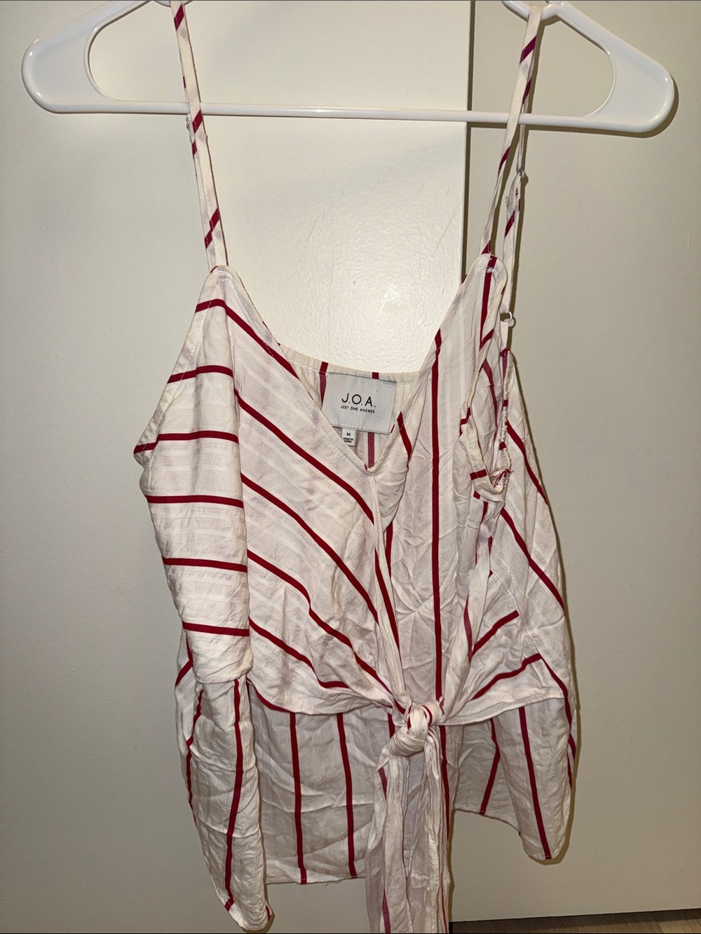 J.O.A. White and Red Striped Tie-Front Camisole